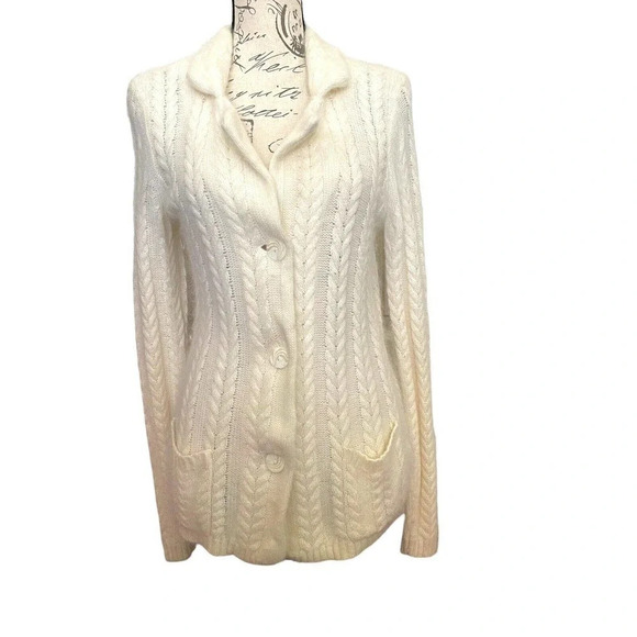 Kenar Angora Rabbit Hair Nylon Cable Knit Cardigan Size Small - Picture 6 of 6
